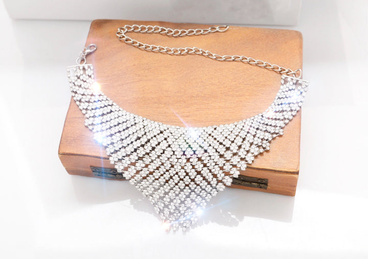 Crystal Rhinestone Embellished Chunky Layered Silver Necklace