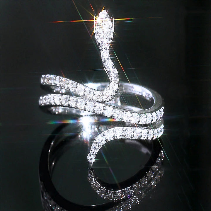 Silver Cubic Zirconia Encrusted Silver Serpent Ring, Adjustable Ring