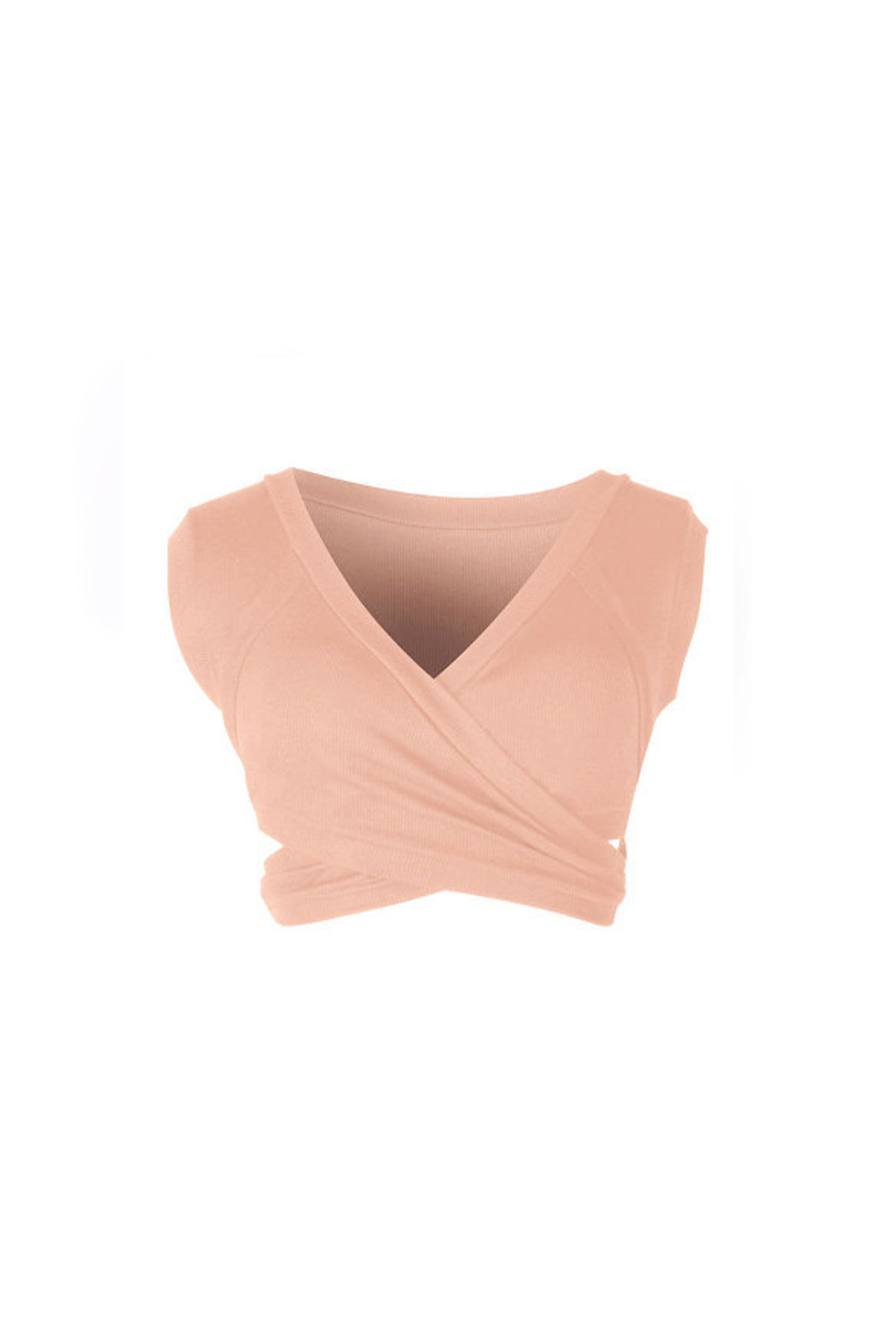 Cross Wrap Front Plunge Crop Top, Short Sleeve Cropped Tee