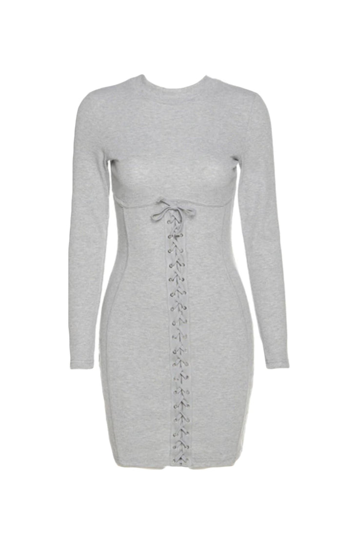 Lace Me Up Long Sleeve Bodycon Dress - Hayati London