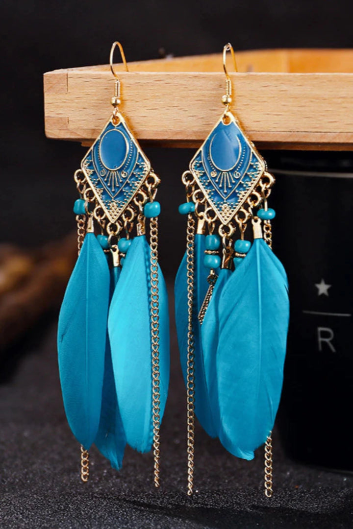 Y2K Dangle Drop Feather Geometric Decor Earrings, Available in 4 Colors