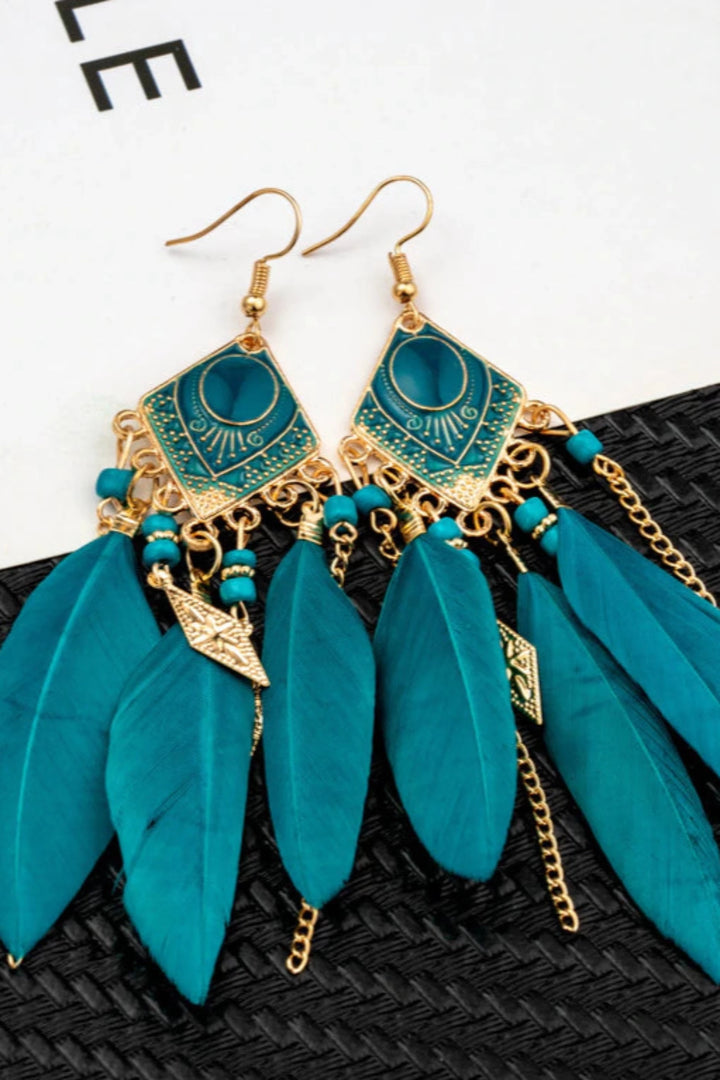 Y2K Dangle Drop Feather Geometric Decor Earrings, Available in 4 Colors