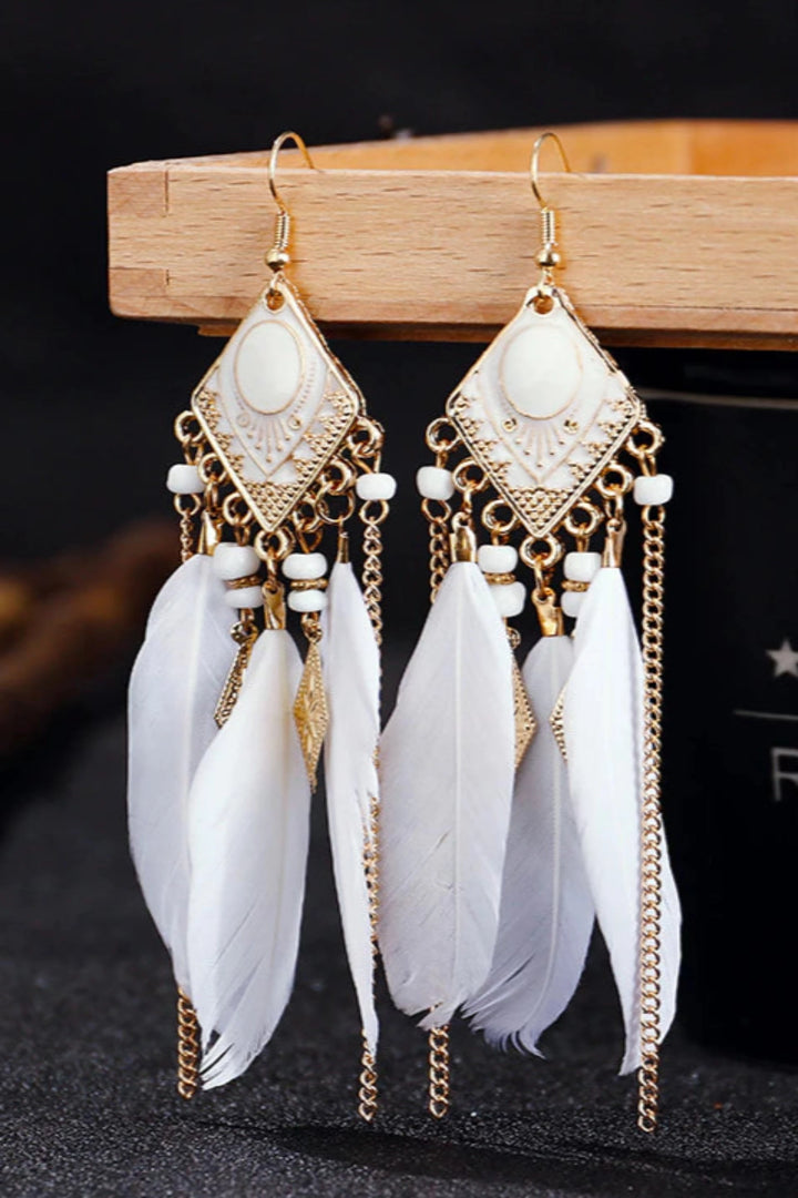 Y2K Dangle Drop Feather Geometric Decor Earrings, Available in 4 Colors