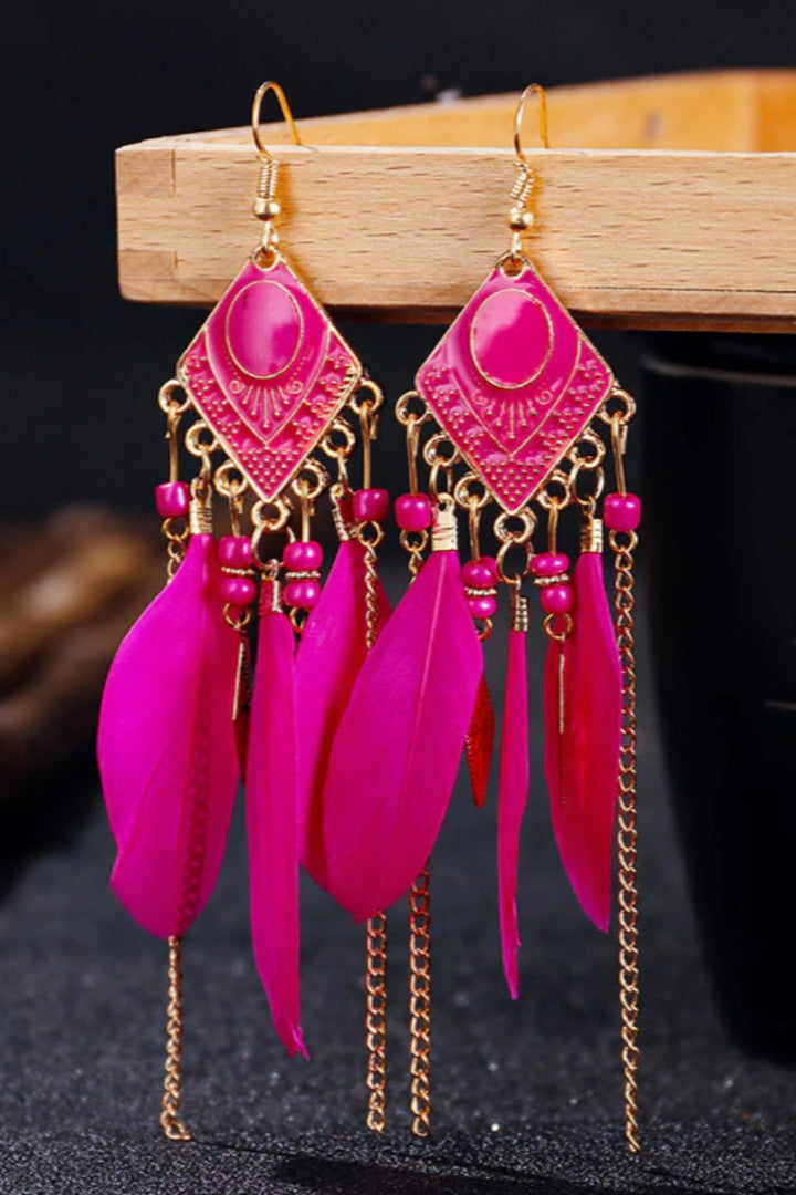 Y2K Dangle Drop Feather Geometric Decor Earrings, Available in 4 Colors