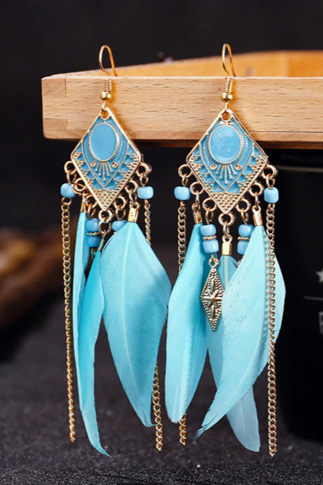 Y2K Dangle Drop Feather Geometric Decor Earrings, Available in 4 Colors