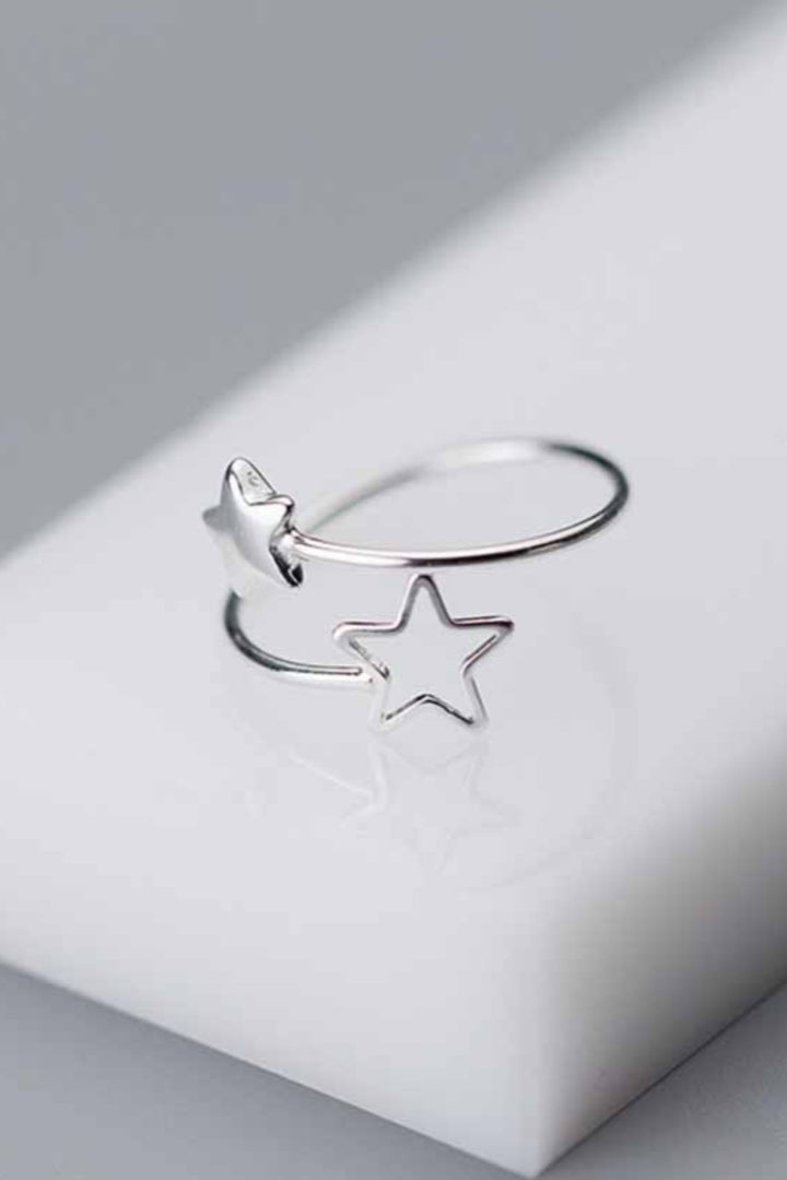 Dainty Minimalistic Silver Star Decor Charm Ring, Women's Carved Ring