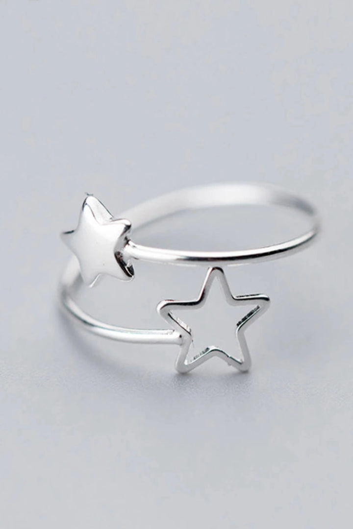 Dainty Minimalistic Silver Star Decor Charm Ring, Women's Carved Ring