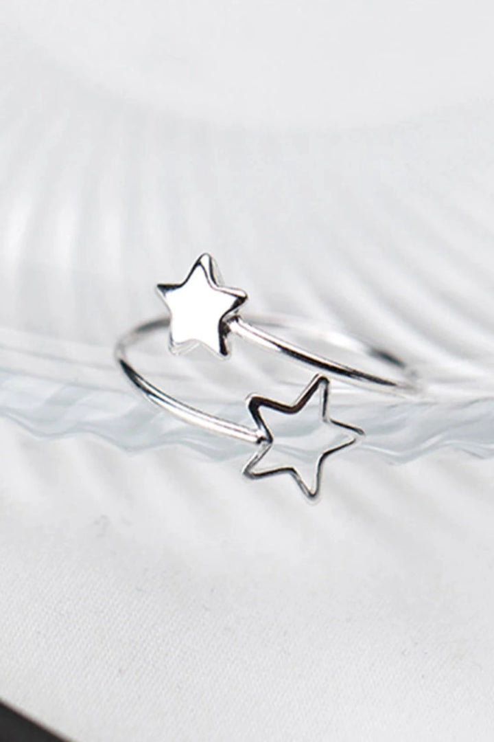 Dainty Minimalistic Silver Star Decor Charm Ring, Women's Carved Ring