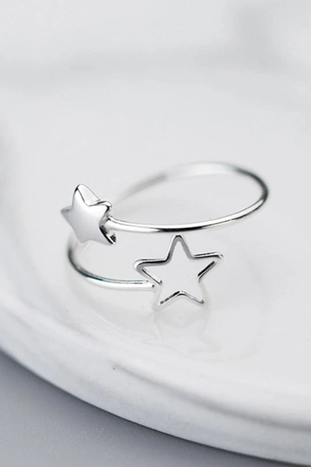 Dainty Minimalistic Silver Star Decor Charm Ring, Women's Carved Ring