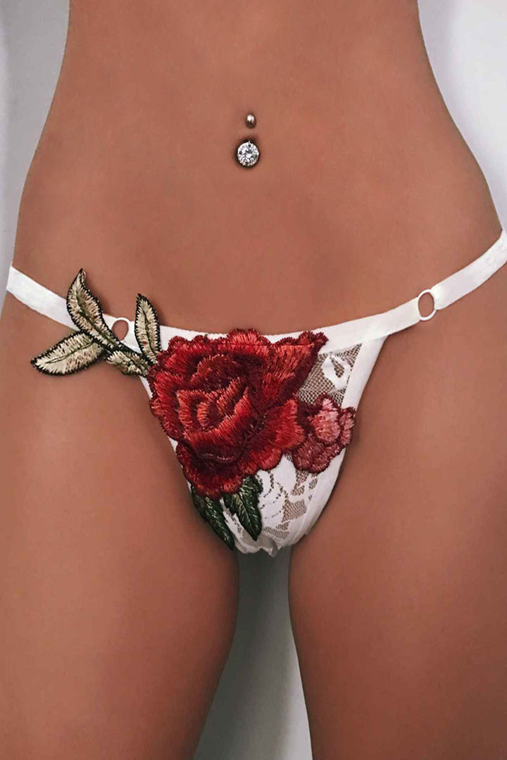 Dainty Floral Embellishment Design Thong Lingerie, Available in Black & White