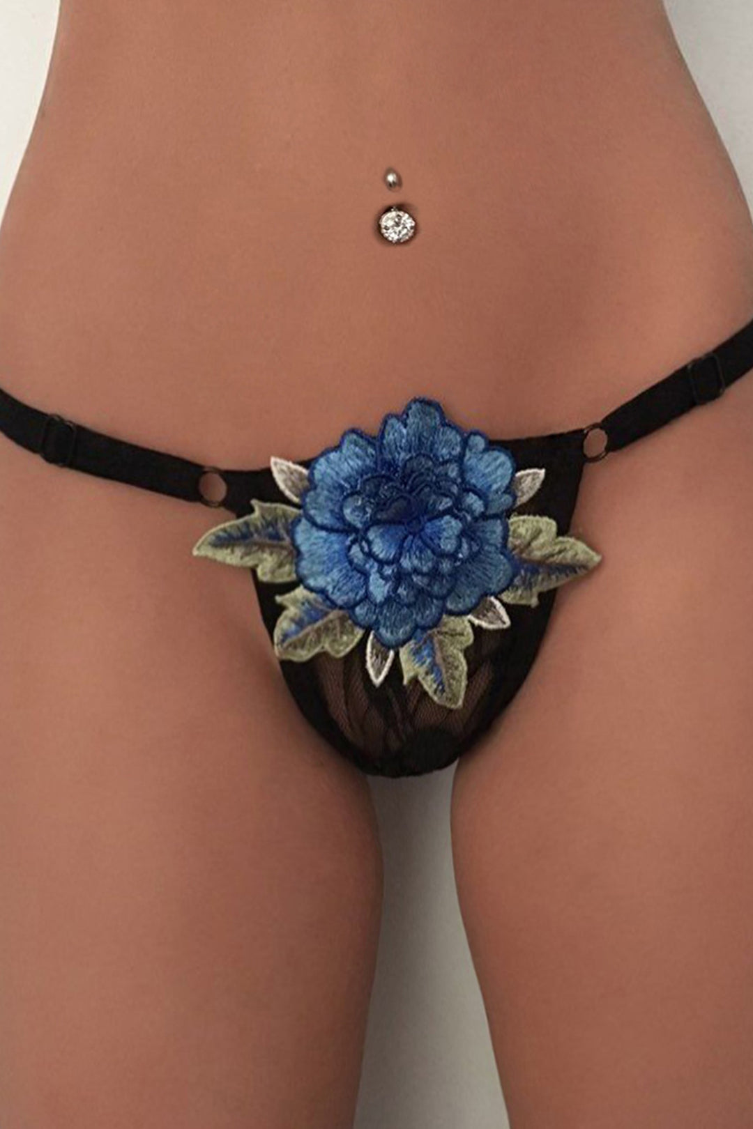 Dainty Floral Embellishment Design Thong Lingerie, Available in Black & White