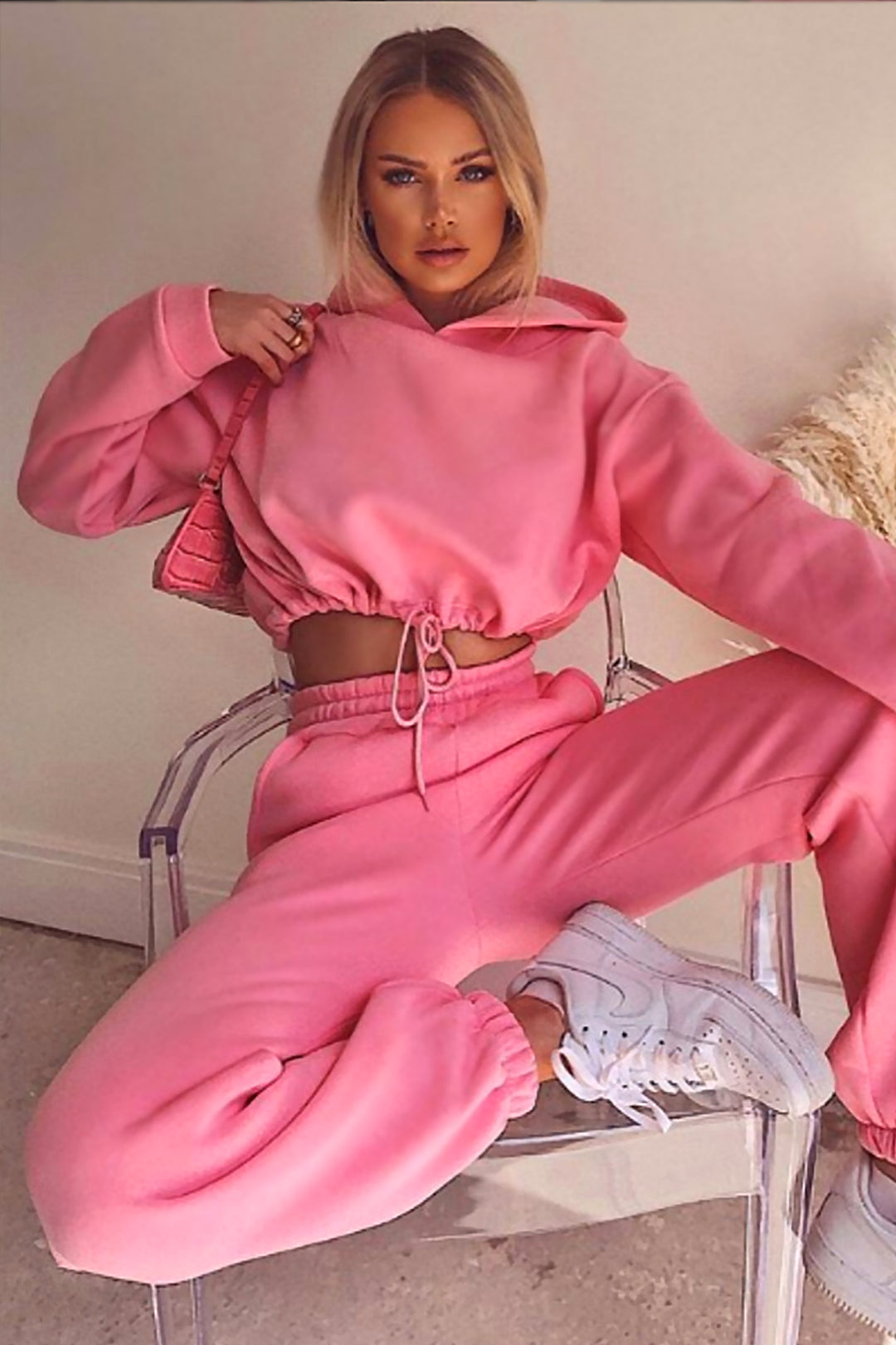 Co Ord Two Piece Cotton Look Tracksuit Set, Oversized Hoodie Tracksuit Jogger Sweat Pants