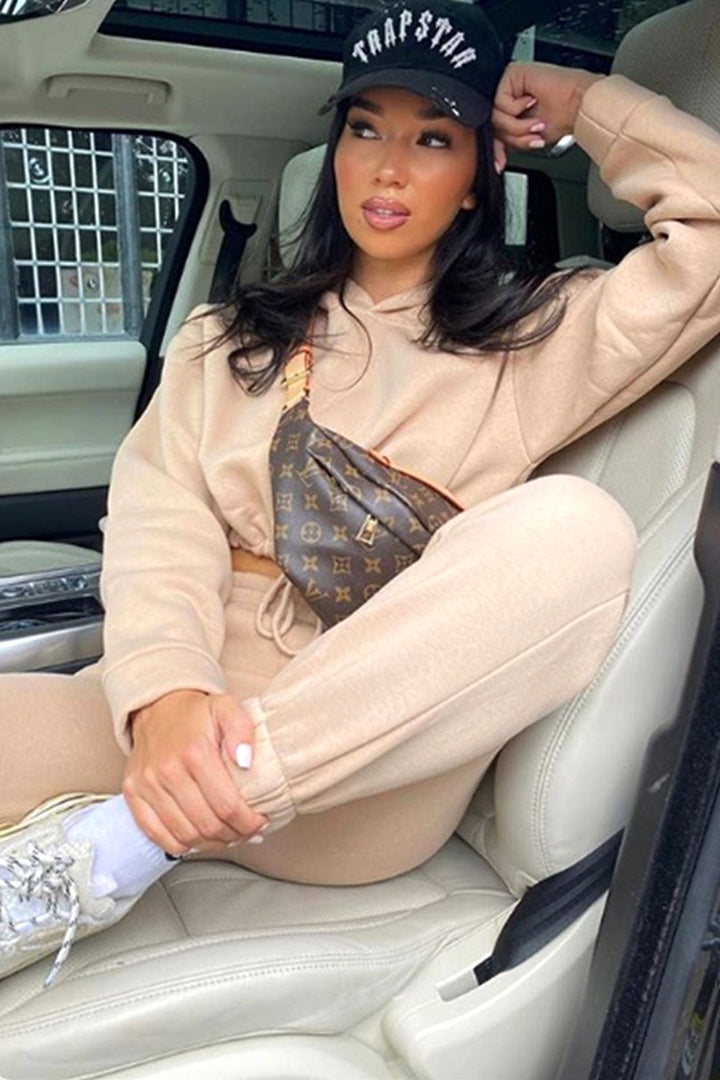 Co Ord Two Piece Cotton Look Tracksuit Set, Oversized Hoodie Tracksuit Jogger Sweat Pants