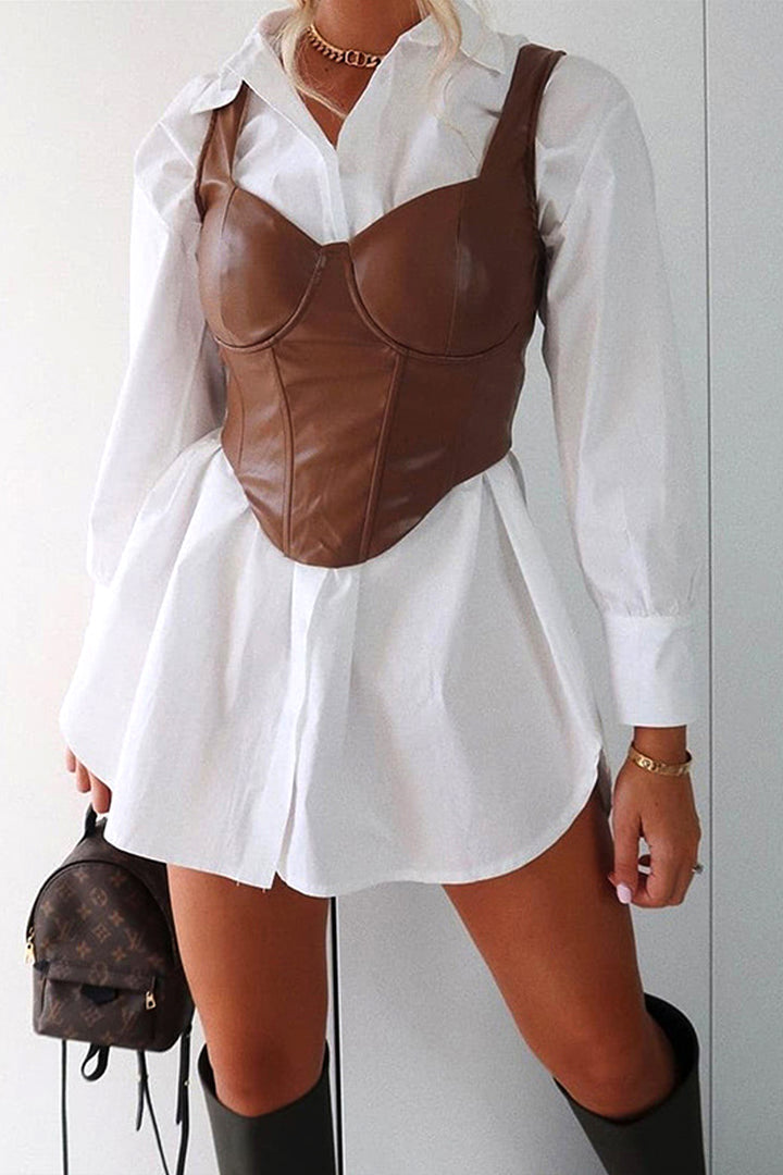 Vegan Leather Boned Push Up Corset Crop Top, PU Corset Top, Available in Chocolate Brown & Black