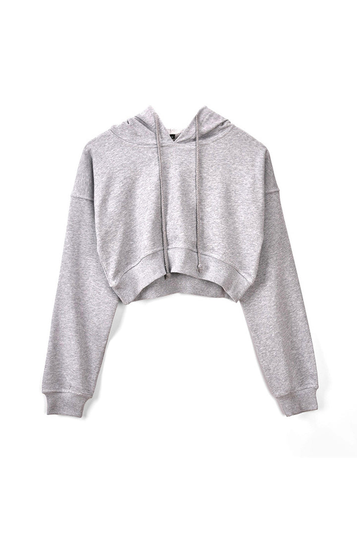 Cotton Look Oversized Baggy Crop Top Hoodie, Drawstring Hood, Available in 4 Colors