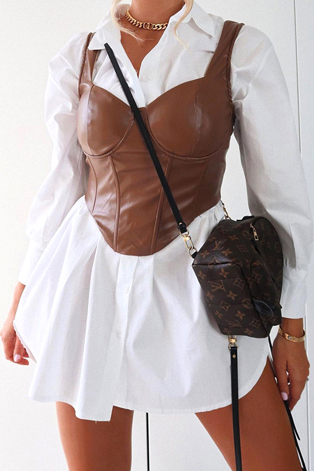 Vegan Leather Boned Push Up Corset Crop Top, PU Corset Top, Available in Chocolate Brown & Black