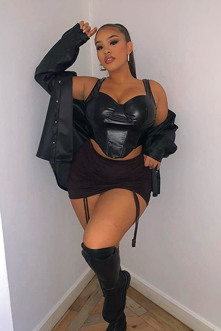 Vegan Leather Boned Push Up Corset Crop Top, PU Corset Top, Available in Chocolate Brown & Black