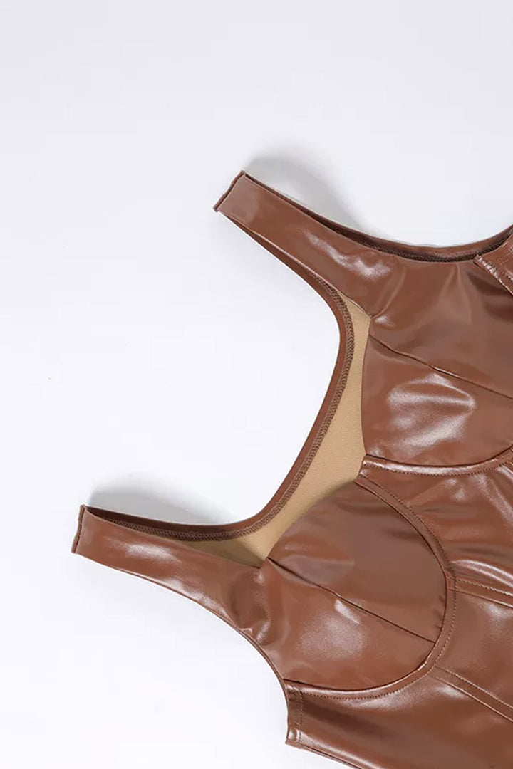 Vegan Leather Boned Push Up Corset Crop Top, PU Corset Top, Available in Chocolate Brown & Black