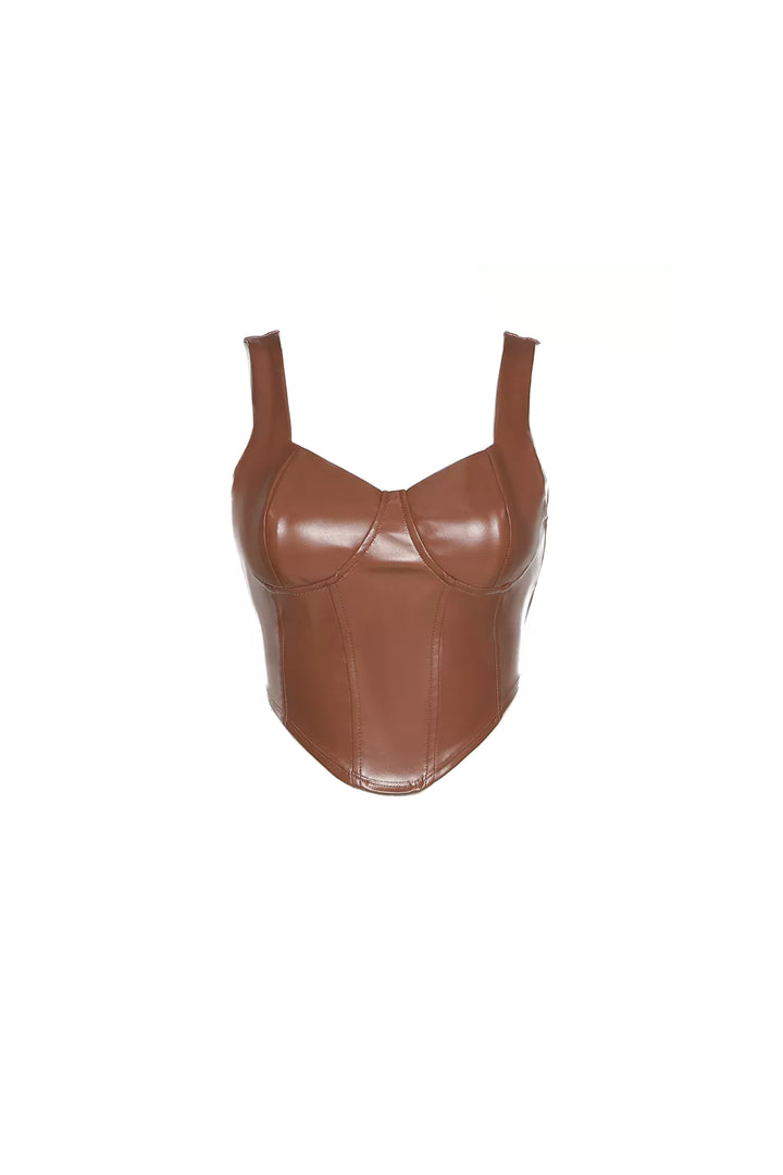 Vegan Leather Boned Push Up Corset Crop Top, PU Corset Top, Available in Chocolate Brown & Black