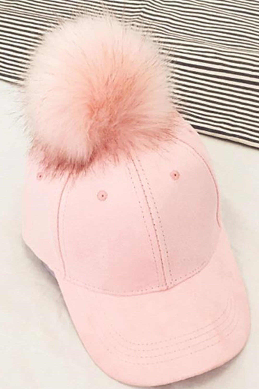 Faux Fur Pom Pom Teddy Baseball Cap, Available in 5 Colors