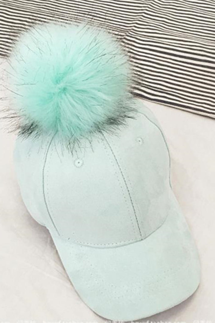 Faux Fur Pom Pom Teddy Baseball Cap, Available in 5 Colors