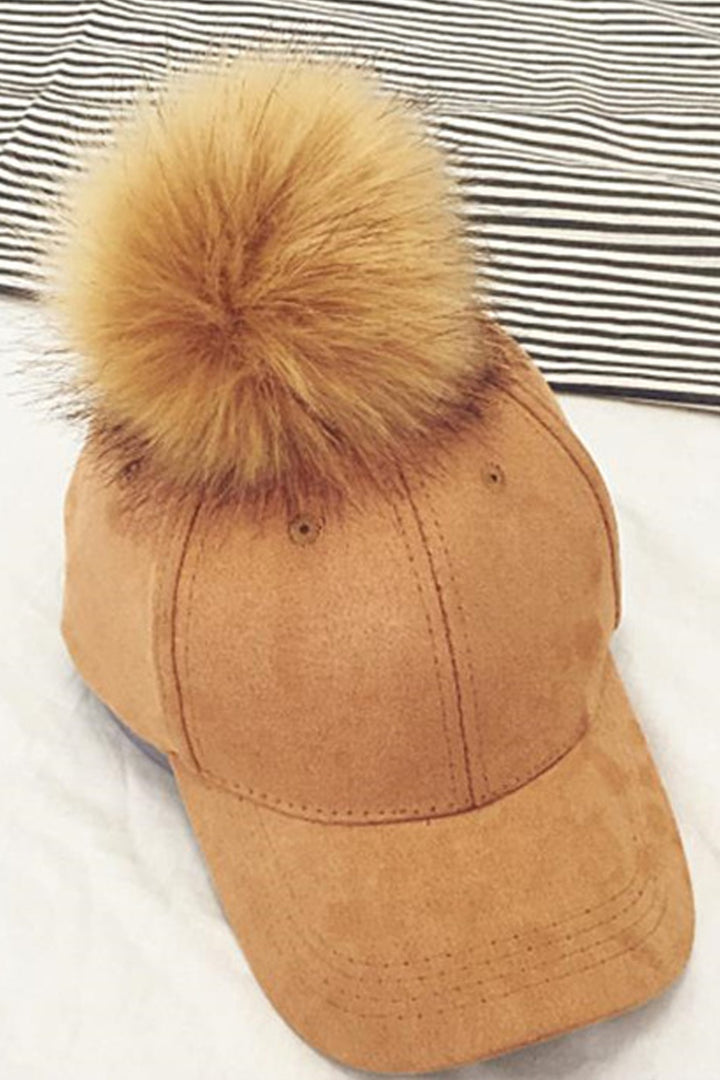 Faux Fur Pom Pom Teddy Baseball Cap, Available in 5 Colors