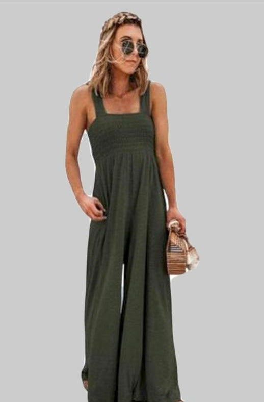 Sleeveless Square Neck Flared Wide Leg Jumpsuit - Hayati London