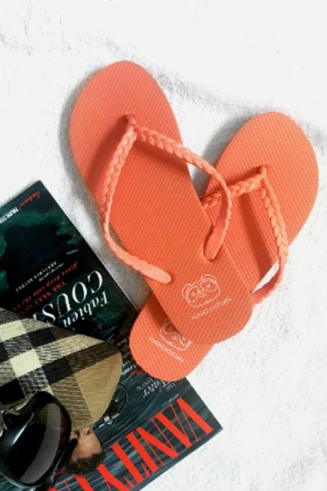 Peach, Orange Flip-flops, Braided Strap Detail Beach Slippers, Bright and Colorful, Light-weight. Summer Holidays Beach Pool Shower Sandals. - Hayati London