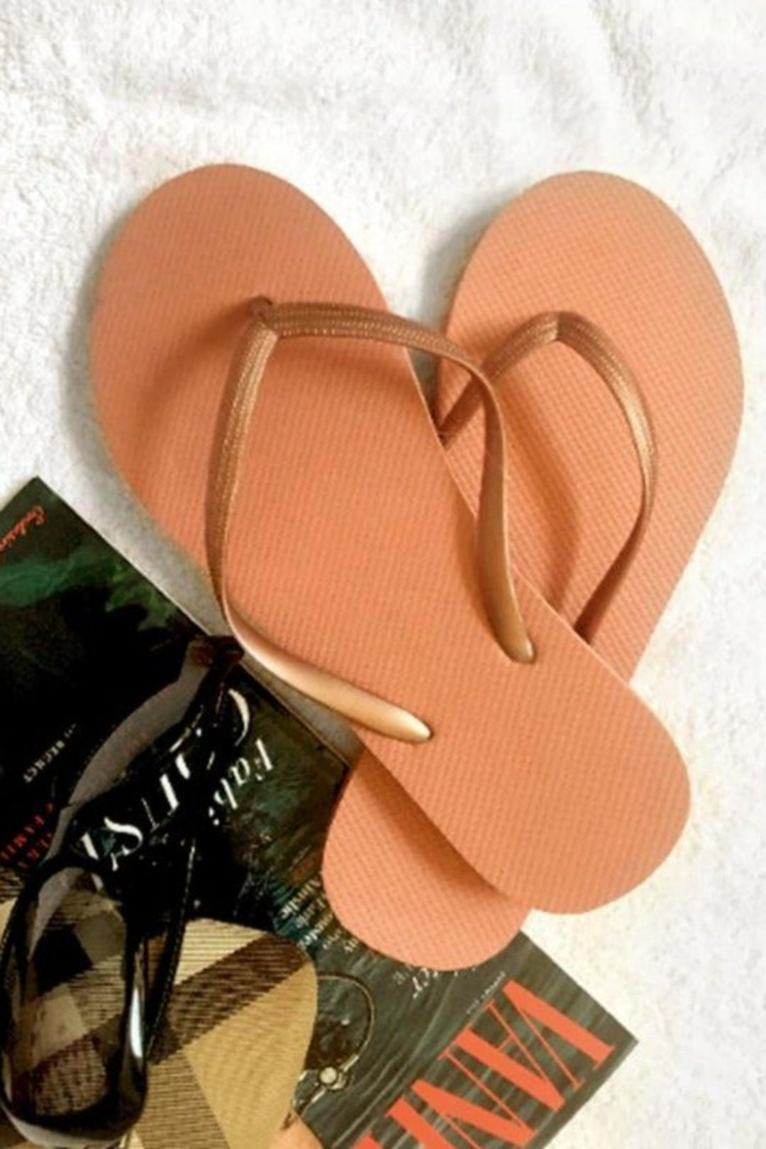 Peach, Orange Flip-flops, Contrast Strap Detail Beach Slippers, Bright and Colorful, Light-weight. Summer Holidays Beach Pool Shower Sandals - Hayati London