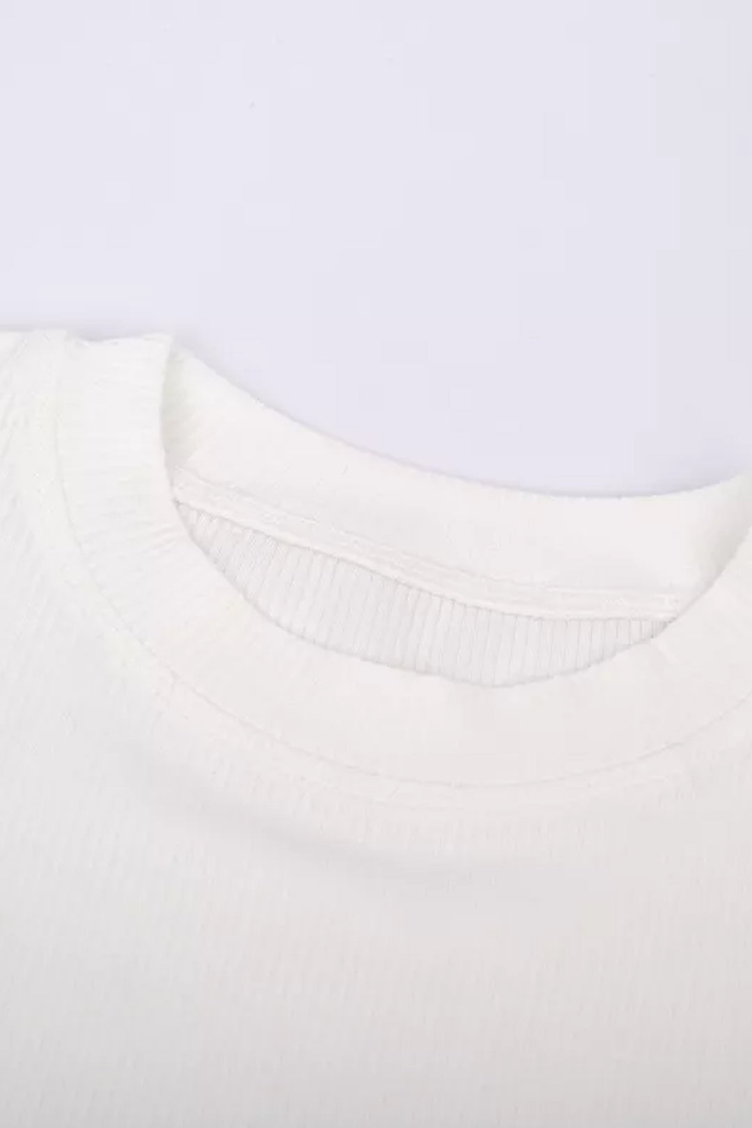 White Ribbed Knit Jersey Stirrup Hem Detail Crop Top, Short Sleeve High Neck Crop Top