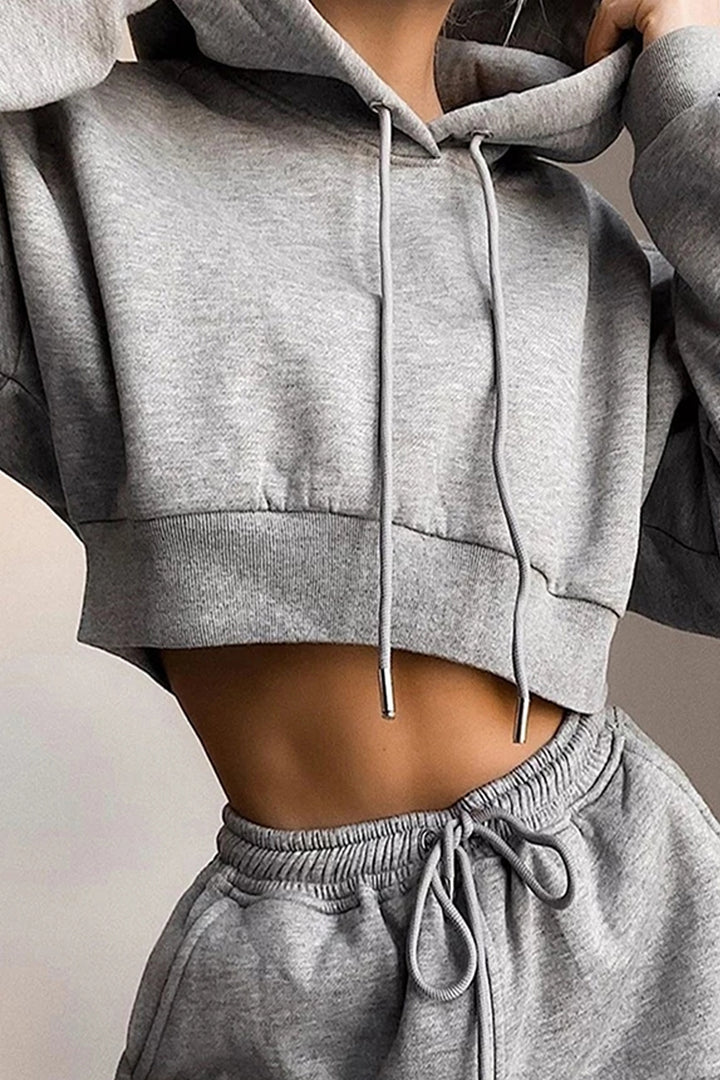 Co Ord Cropped Hoodie & Fleece Trousers Tracksuit Set, Oversized Hoodie Tracksuit Jogger Sweat Pants