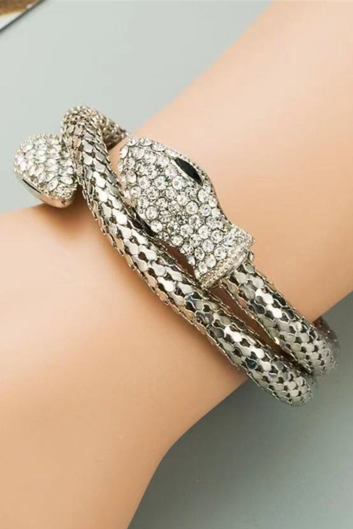 Serpent Sculptured Rhinestone Crystal Bracelet, Diamond Encrusted Wrist Band, Available in Silver & Gold (48 Hour Dispatch)