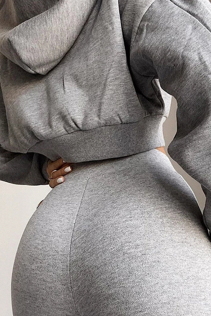 Co Ord Cropped Hoodie & Fleece Trousers Tracksuit Set, Oversized Hoodie Tracksuit Jogger Sweat Pants