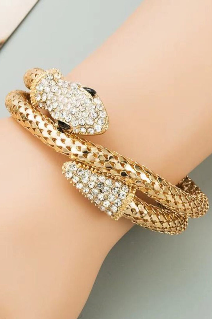 Serpent Sculptured Rhinestone Crystal Bracelet, Diamond Encrusted Wrist Band, Available in Silver & Gold (48 Hour Dispatch)