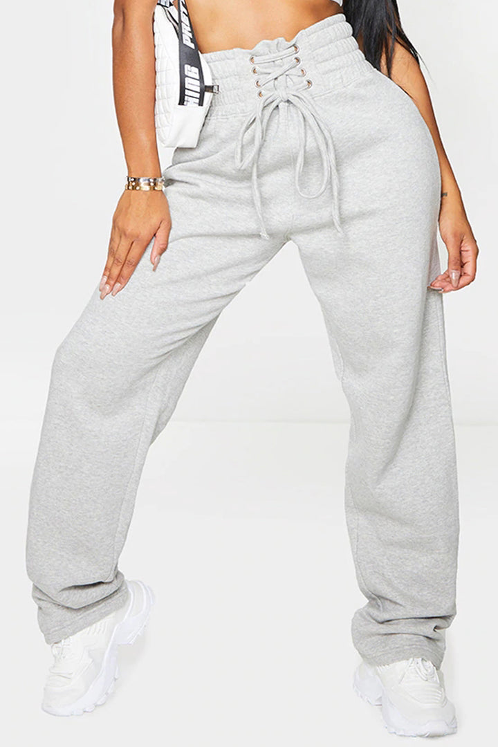 Grey Cotton Look Lace Up Waist Joggers, Track Pants, Sweat Pants