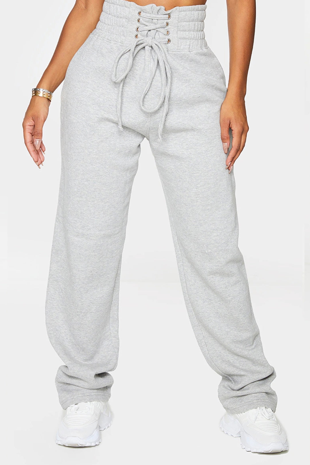 Grey Cotton Look Lace Up Waist Joggers, Track Pants, Sweat Pants