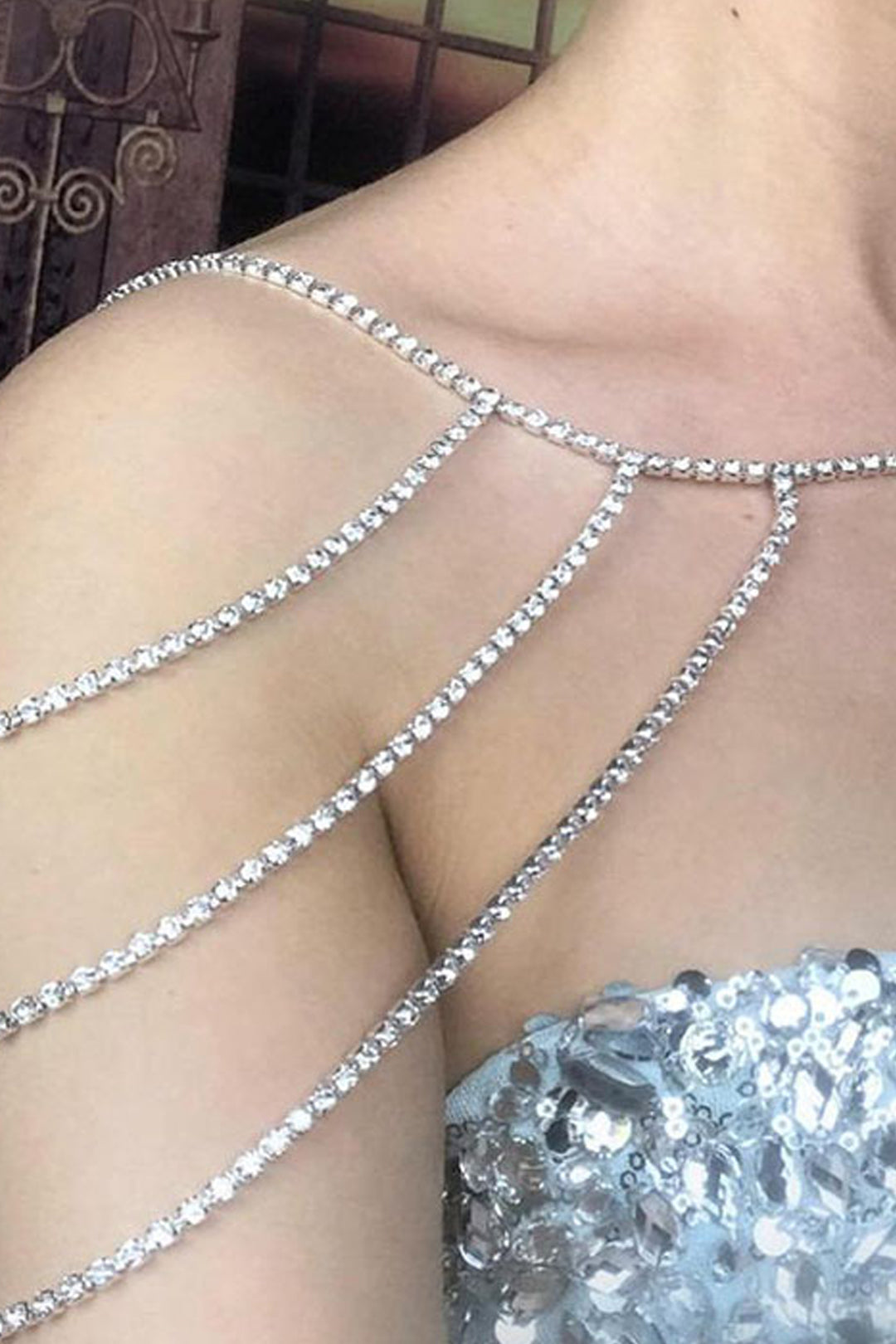 Y2K Silver Crystal Rhinestone Decor Body Chain, Diamante Body Chain  (48 Hour Dispatch)