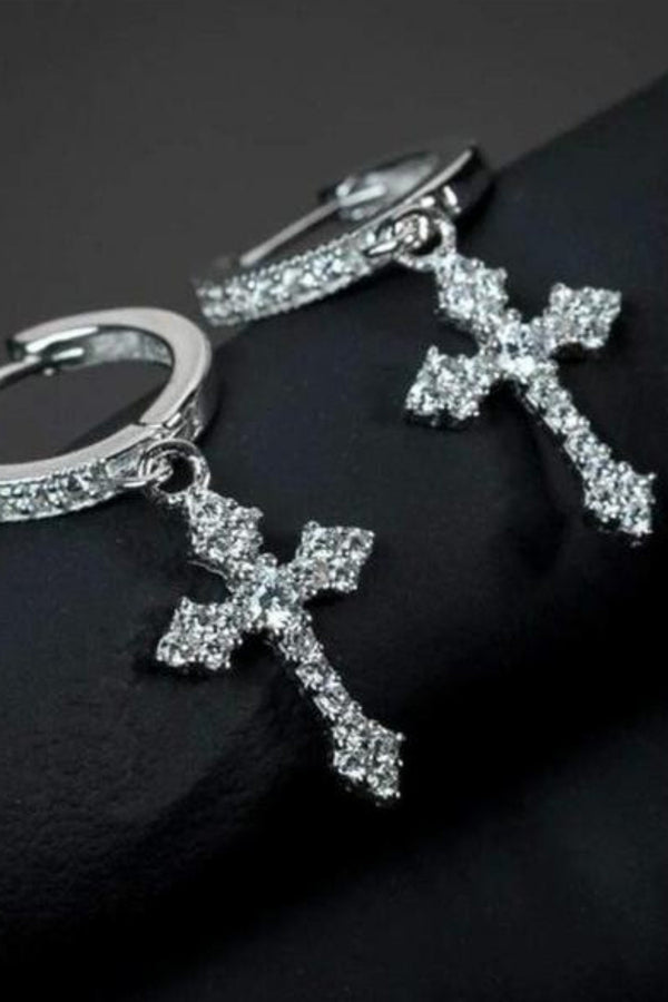 Beautiful Unisex Cross Zircon Earrings - Hayati London