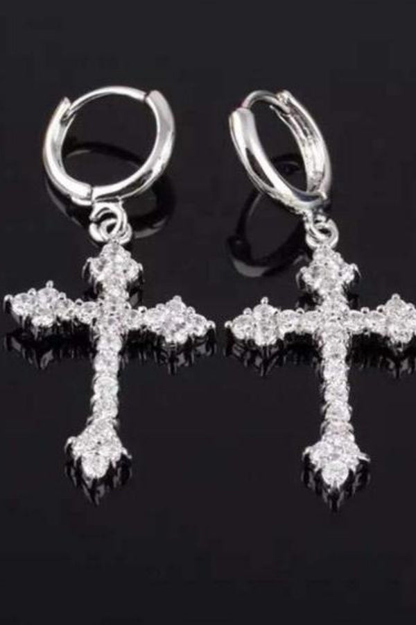 Beautiful Unisex Cross Zircon Earrings - Hayati London