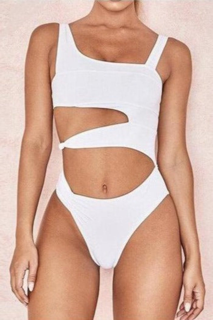 Bikini, Ladies Stylish Modern Swimwear, White, Black Cut-out Style, Swimsuit, Swimming Costume [Please size guide pic] - Hayati London