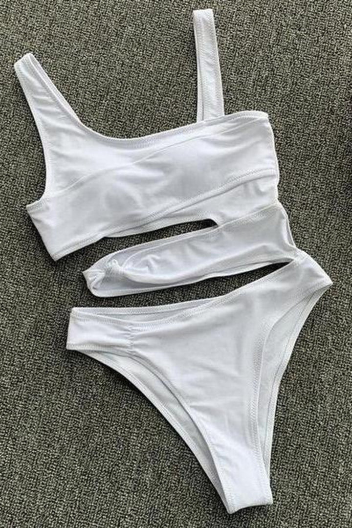 Bikini, Ladies Stylish Modern Swimwear, White, Black Cut-out Style, Swimsuit, Swimming Costume [Please size guide pic] - Hayati London