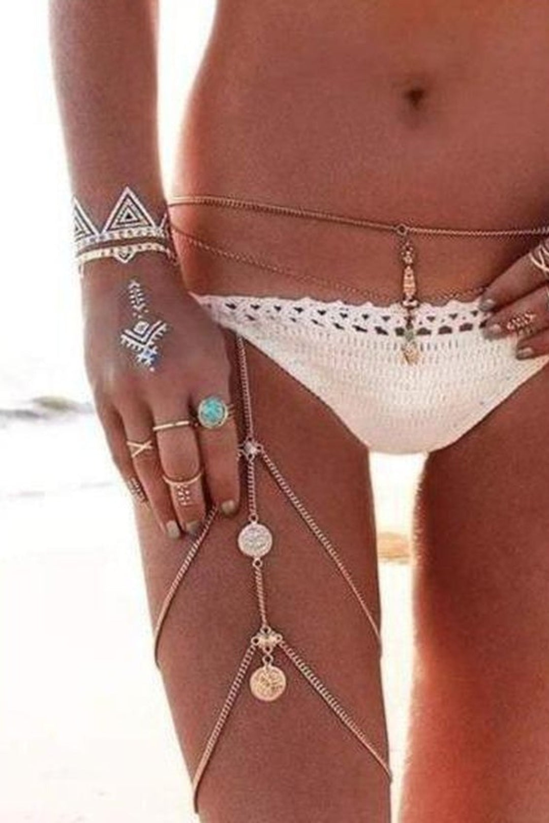 Boho Hot Sexy Leg Chains Coins Pendant Crossover Harness Waist Belt Chain Bikini Thigh Leg Chains Body Jewelry - Hayati London