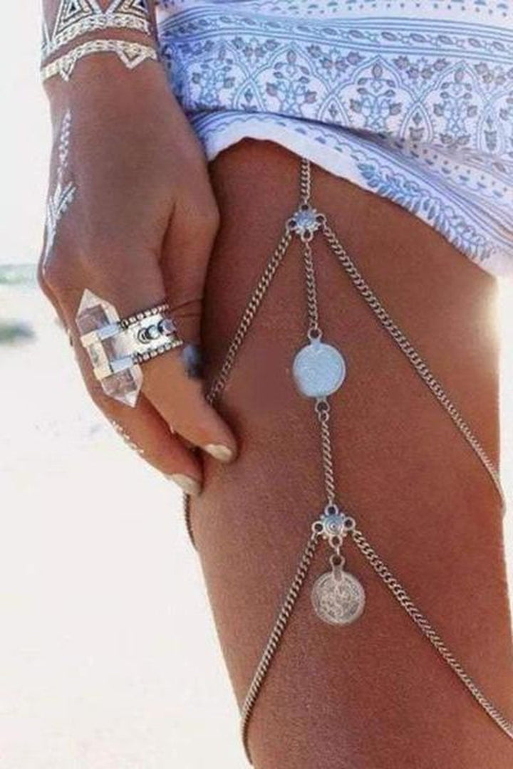 Boho Hot Sexy Leg Chains Coins Pendant Crossover Harness Waist Belt Chain Bikini Thigh Leg Chains Body Jewelry - Hayati London