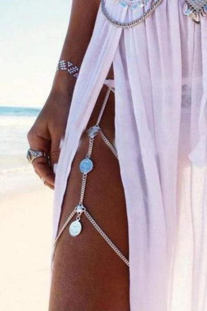 Boho Hot Sexy Leg Chains Coins Pendant Crossover Harness Waist Belt Chain Bikini Thigh Leg Chains Body Jewelry - Hayati London