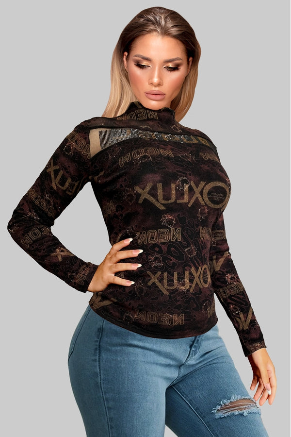 Glimmer Girl Long Sleeve Turtleneck Bodycon Top - Hayati London