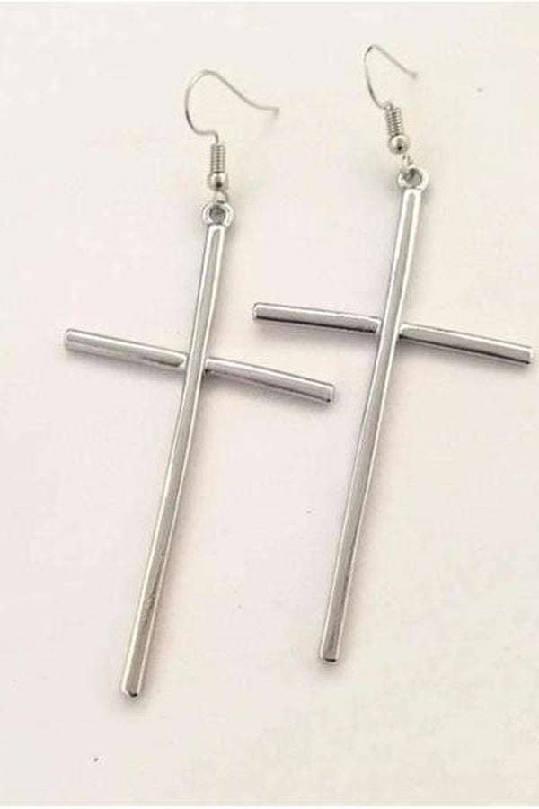 Cross Dangle Earrings, Silver finish - Hayati London