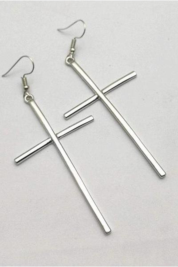 Cross Dangle Earrings, Silver finish - Hayati London