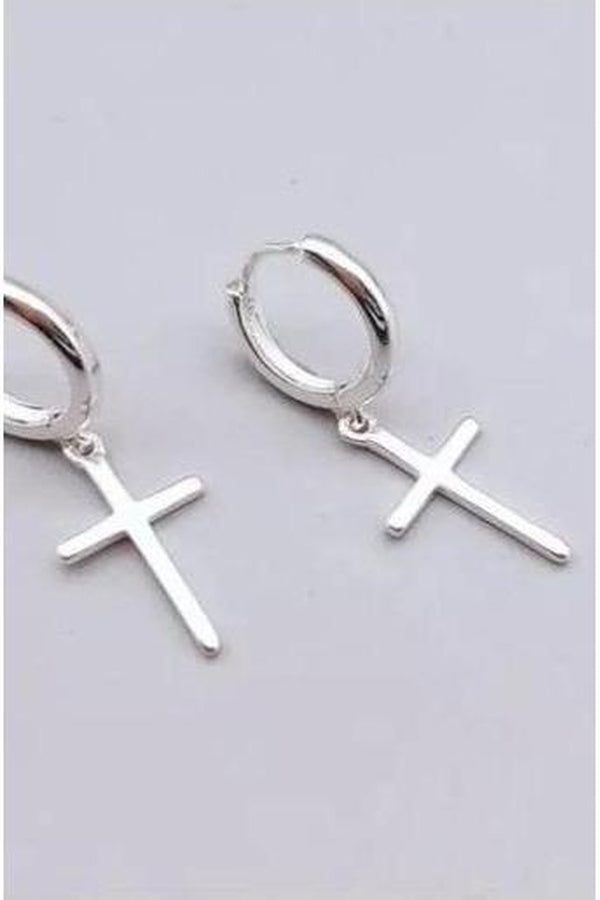 Cross Pendant Hoop Earring Silver Ear Jewelry For Women Men Gifts - Hayati London