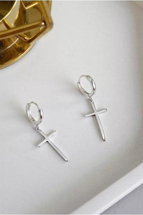 Cross Pendant Hoop Earring Silver Ear Jewelry For Women Men Gifts - Hayati London