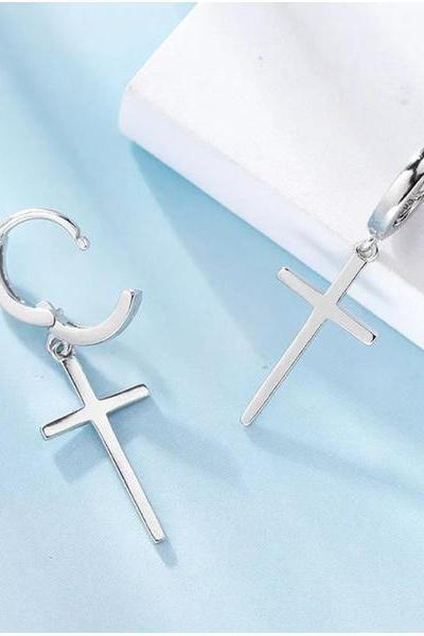 Cross Pendant Hoop Earring Silver Ear Jewelry For Women Men Gifts - Hayati London